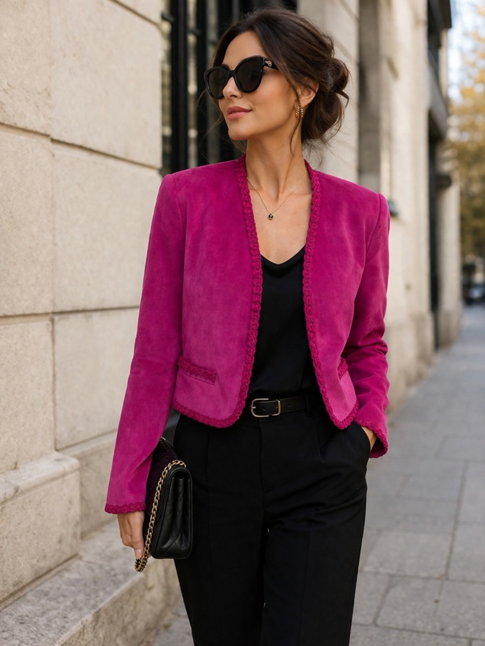 Danier Fuchsia Open-Front Leather Blazer
